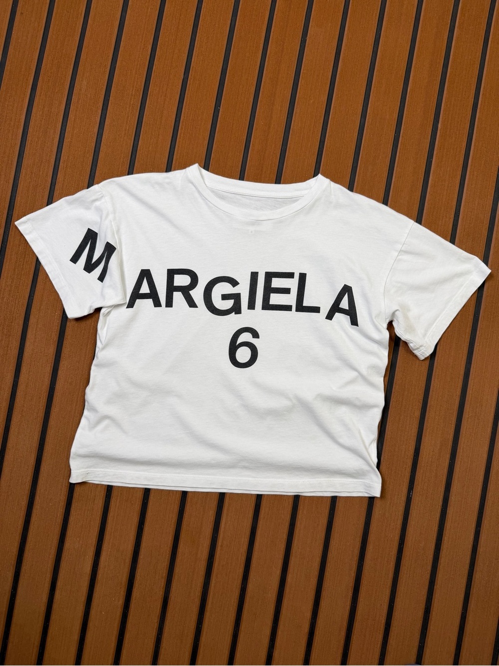 MM6 Maison Martin Margiela Boxy Cropped Short Sleeve T-Shirt Womens 8 Medium
